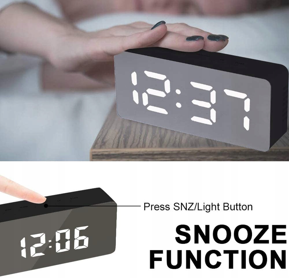 ZEGAR ELEKTRONICZNY LED STOJĄCY BUDZIK LUSTRO ALARM ZEGAREK Marka Nemo