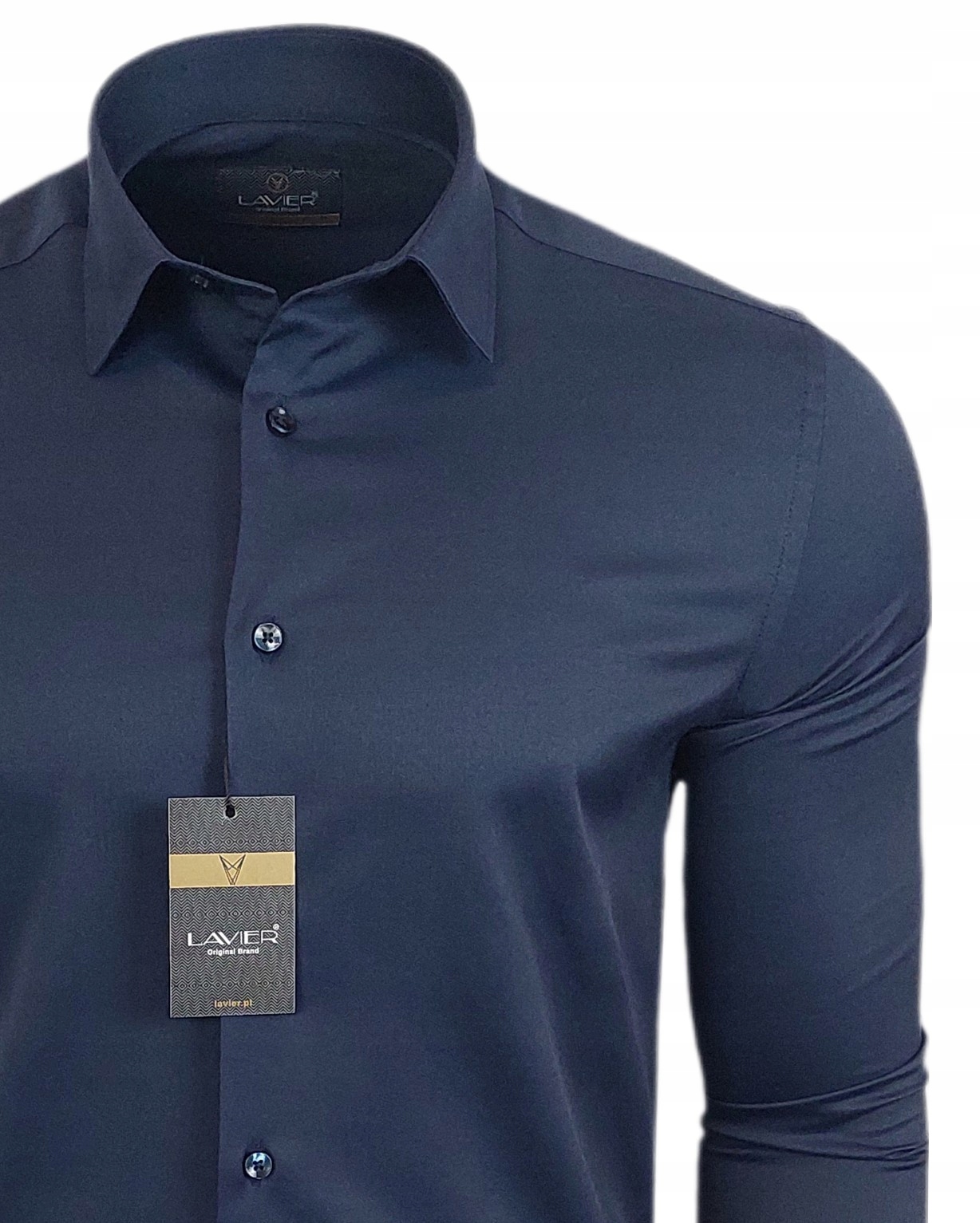 Koszula męska Granatowa dopasowana Lavier - SLIM FIT Bawełna Rozmiar XXL Rozmiar XXL