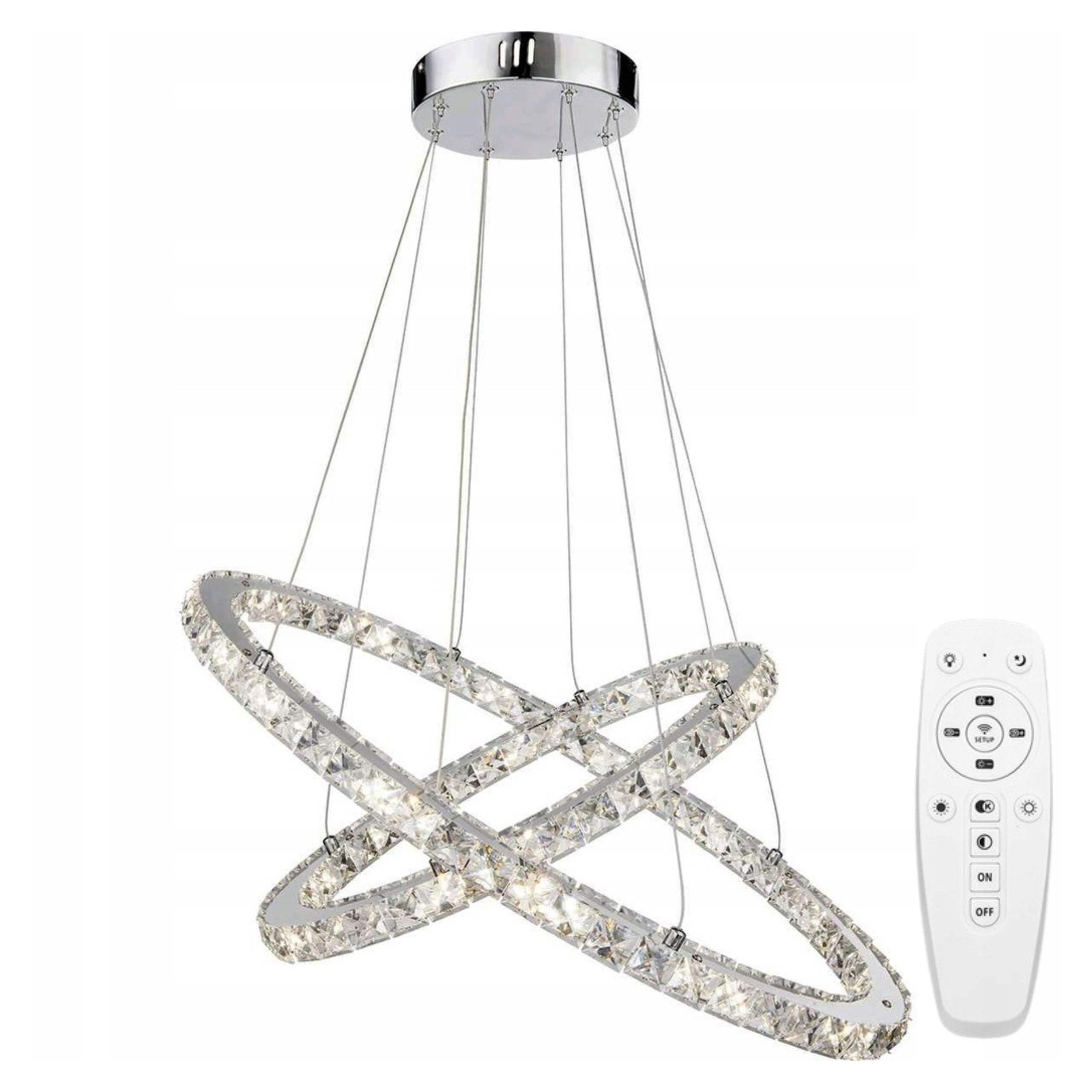 Żyrandol Kryształowy Ring Chromowany Srebrny Lampa Z Pilotem Led 2 Punkty