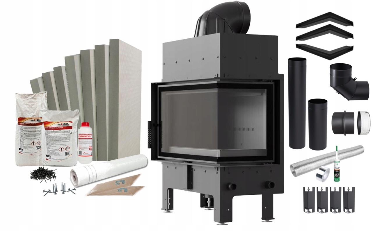 Komínová Vložka Ocelová Floki M Pravá Černá Rohová 10kW Trubky Skamol Kratki