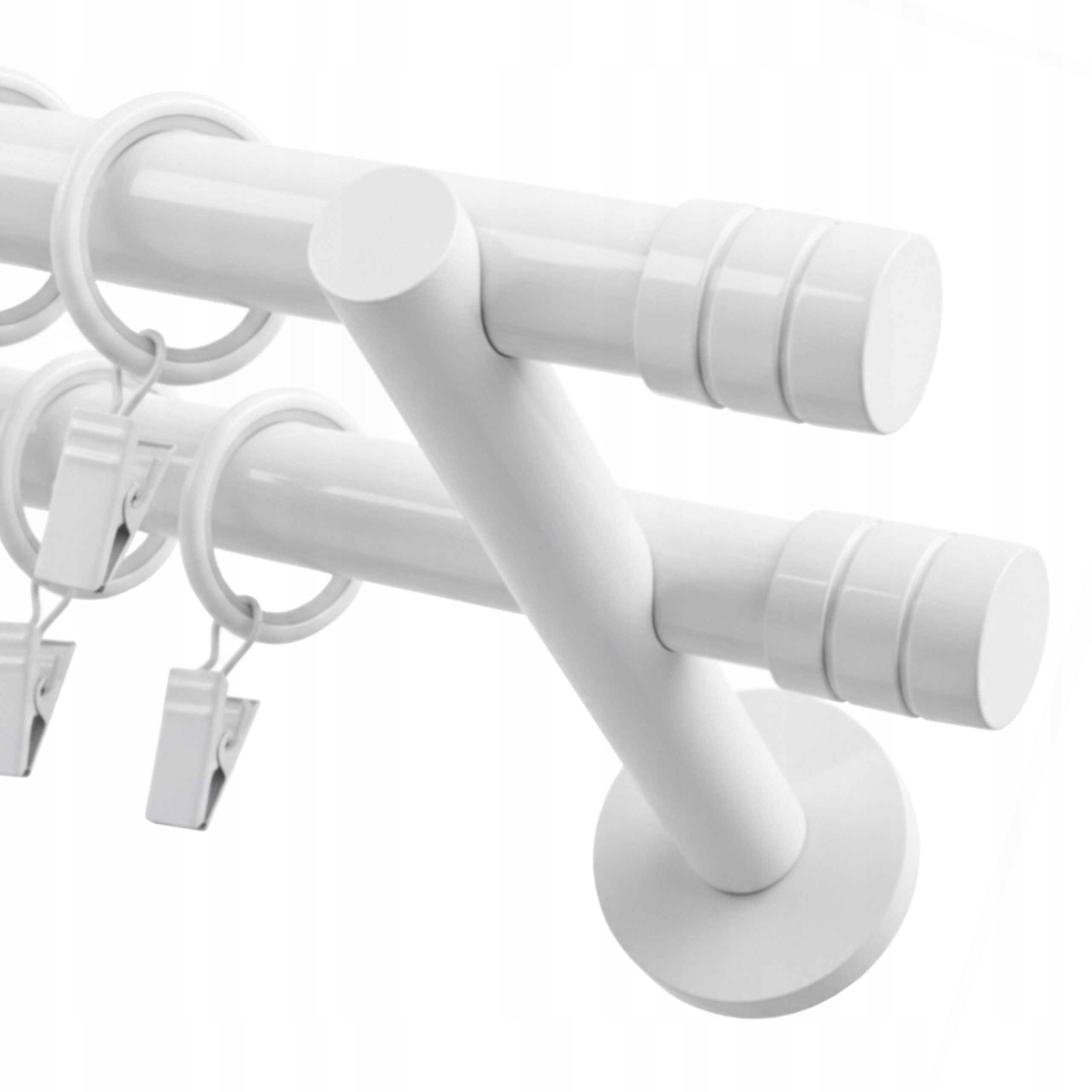 Garnýž Dvojitá nástěnný Karniš Kovový 19 19 mm Bílý Fréz 140 cm Tichá kolečka