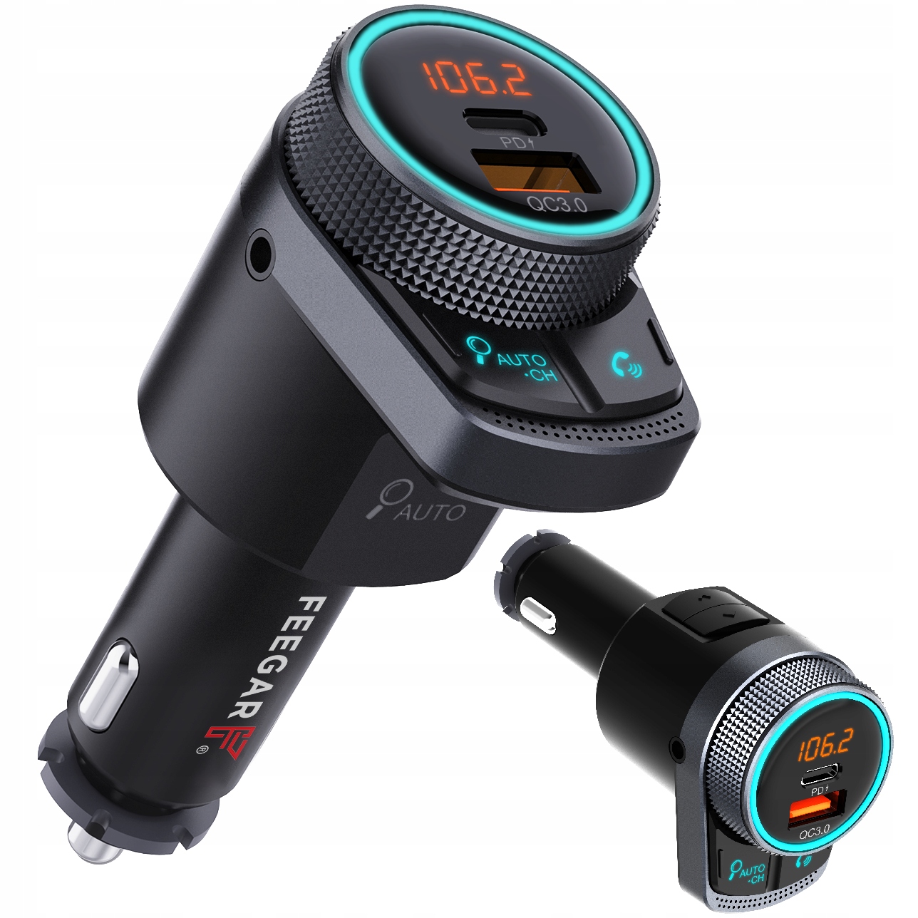 Feegar Bluetooth Fm vysílač Rychlá nabíječka Qc 3.0 Pd 38W Aux MP3 Audio