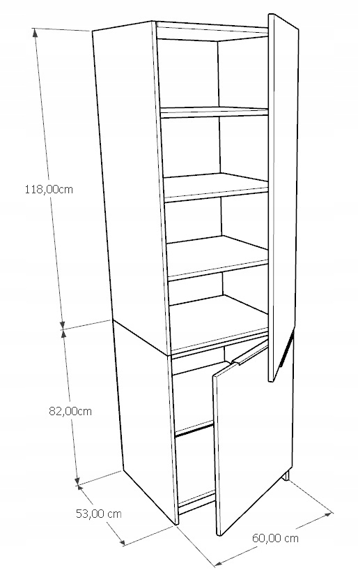 Słupek Kuchenny Stojąca Szafka Kuchenna KIRA Czarna Dąb Craft 60x200cm Kod producenta 48103560470