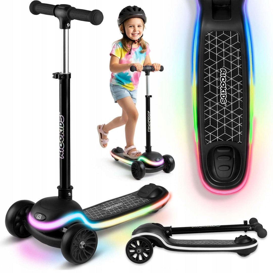 Hulajnoga trójkołowa dla dzieci balansowa Led Ricokids Leddi czarna