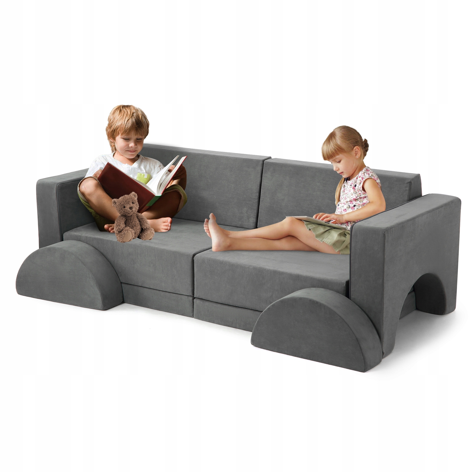 Sofa dla dzieci,8-częściowa modułowa, szara, 153x65x53cm