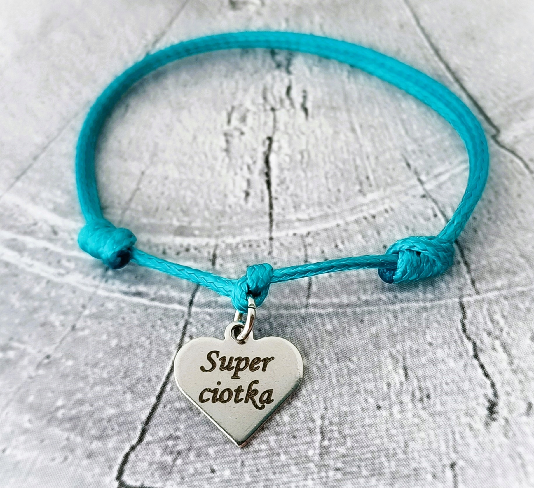 Bransoletka na Sznurku Serce Stalowe z Dowolnym Grawerem 32 Kolory Kamień Bez kamienia