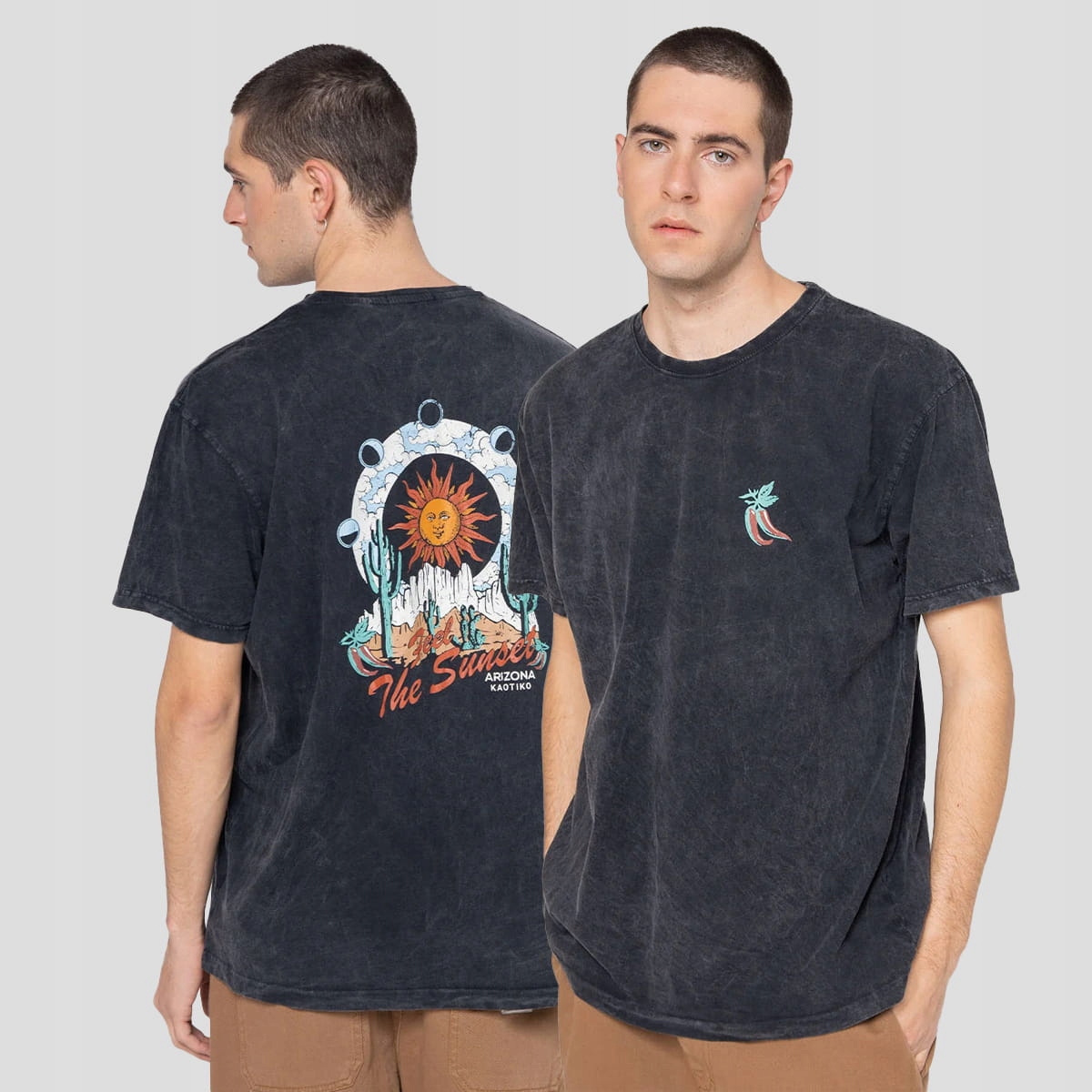 Tričko Kaotiko Washed Sunset S, černé, Městské