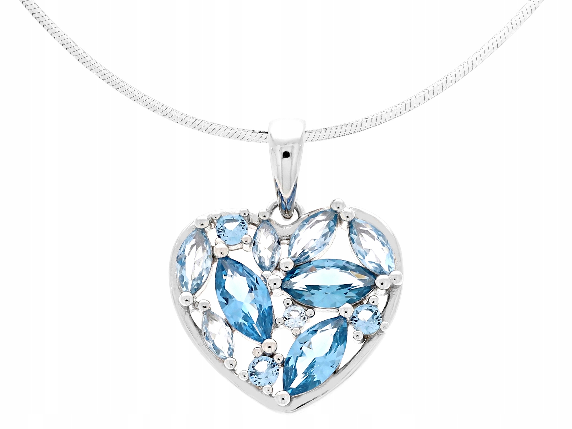 Dlouhý stříbrný dámský náhrdelník Srdce s modrými zirkony Stříbro 55 cm