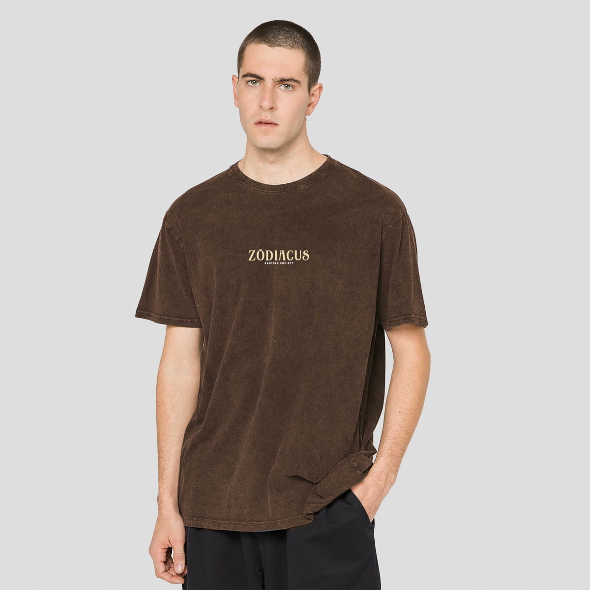 Tričko Kaotiko Washed Zodiacus Xs, hnědé, Městské