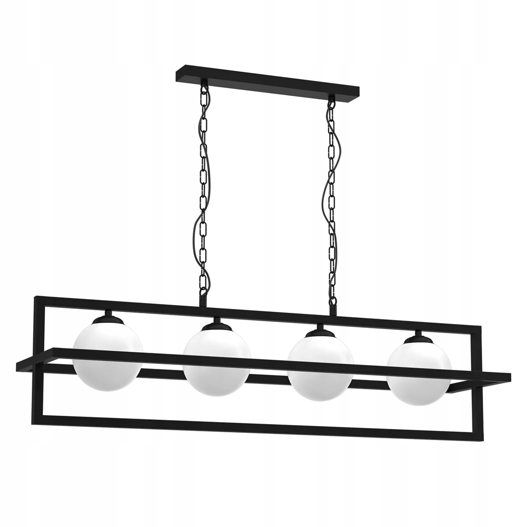 Závesná lampa loft čierna 100 cm, biele sklenené gule, 4 body do obývačky Milagro