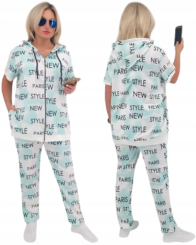 PIĘKNY ORYGINALNY MODNY ROZPINANY DAMSKI KOMPLET DRES BLUZA +SPODNIE 50/5XL Rozmiar 50