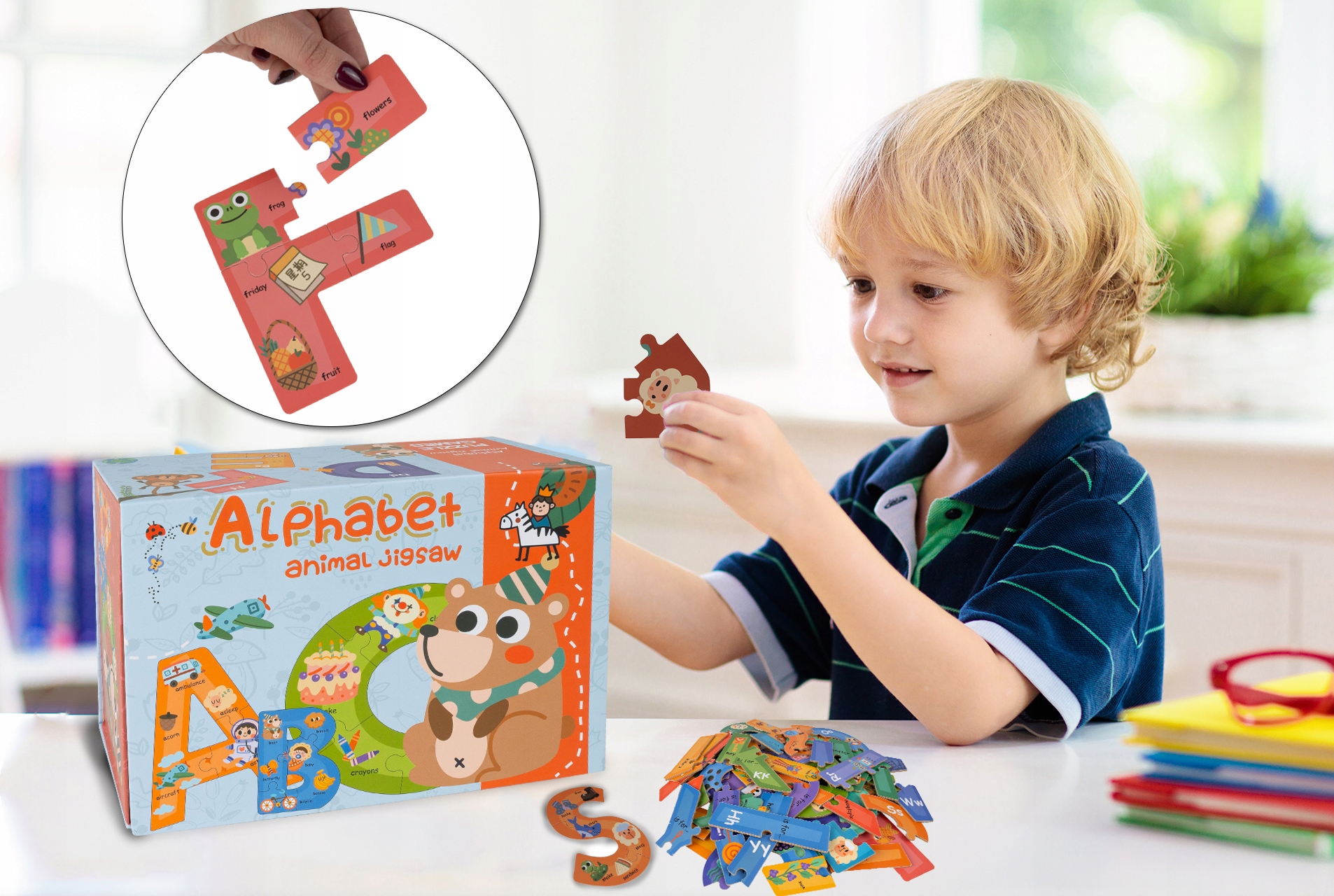 DŘEVĚNÁ PÍSMENA PUZZZLE BLOCKY PRO UČENÍ ABECEDY Výška výrobku 15,5 cm