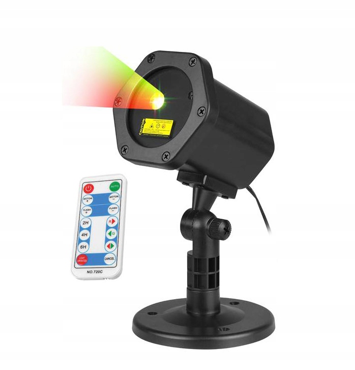 PROJEKTOR OGRODOWY LASEROWY ZEWNETRZNY DWIE PODSTAWKI + PILOT Zasilanie sieciowe