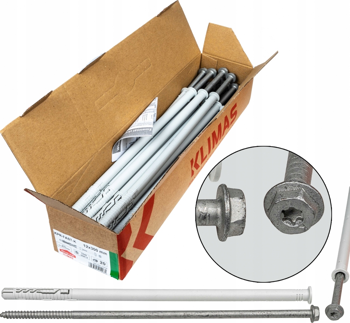 Kołek ramowy rozporowy 12x300 Klucz+tx torx 20szt