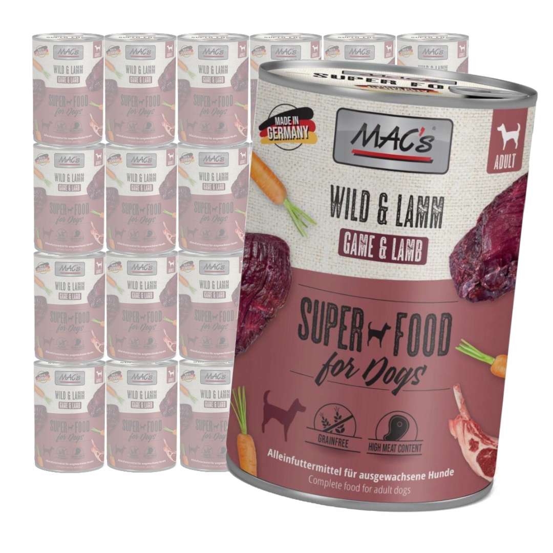 Levně MAC's Dog Bezobilné Vlhké Krmivo pro psy se zvěřinou a jehněčím masem 24x400 g