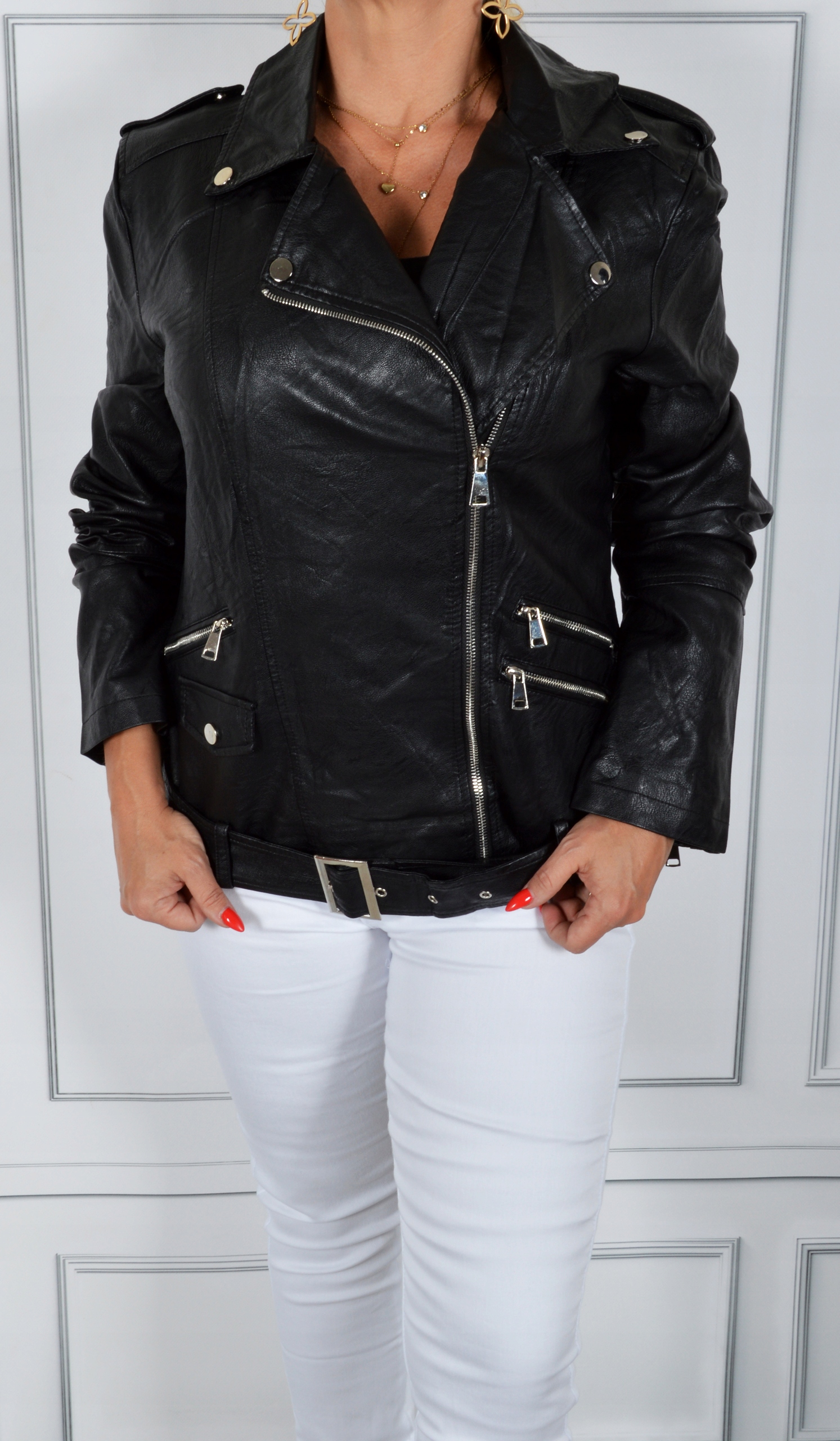 Ramoneska Kurtka Damska Skóra Skórzana PLUS SIZE # Kaptur bez kaptura