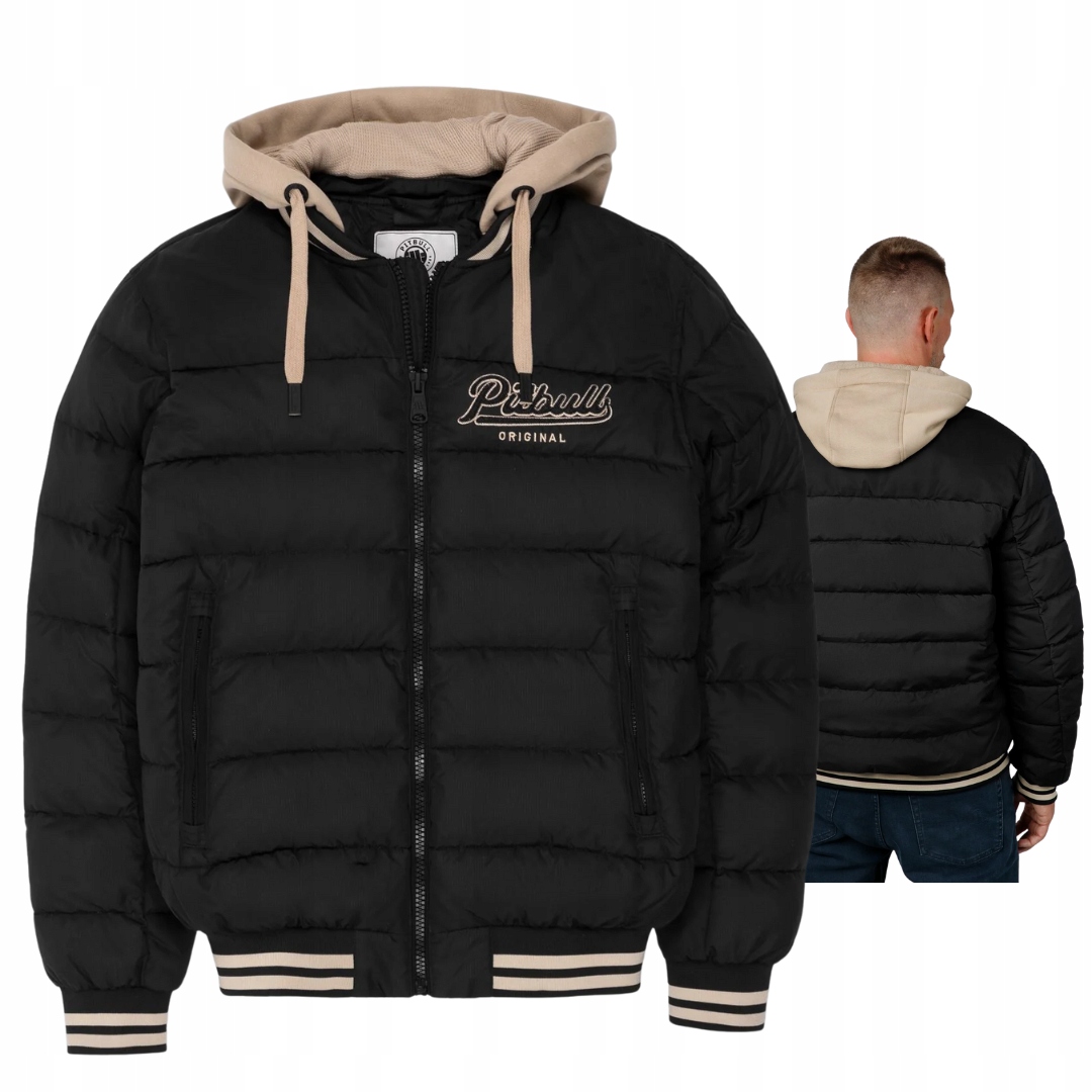 Zimní Bunda Zimní Bunda Pitbull S Kapucí , Zateplená, Skrytá, Černo-béžová, S