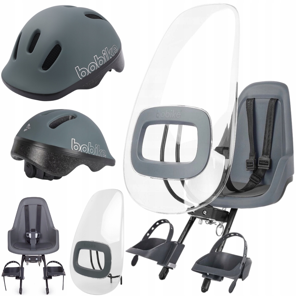 FOTELIK ROWEROWY GO MINI + OSŁONA + KASK XXS GREY