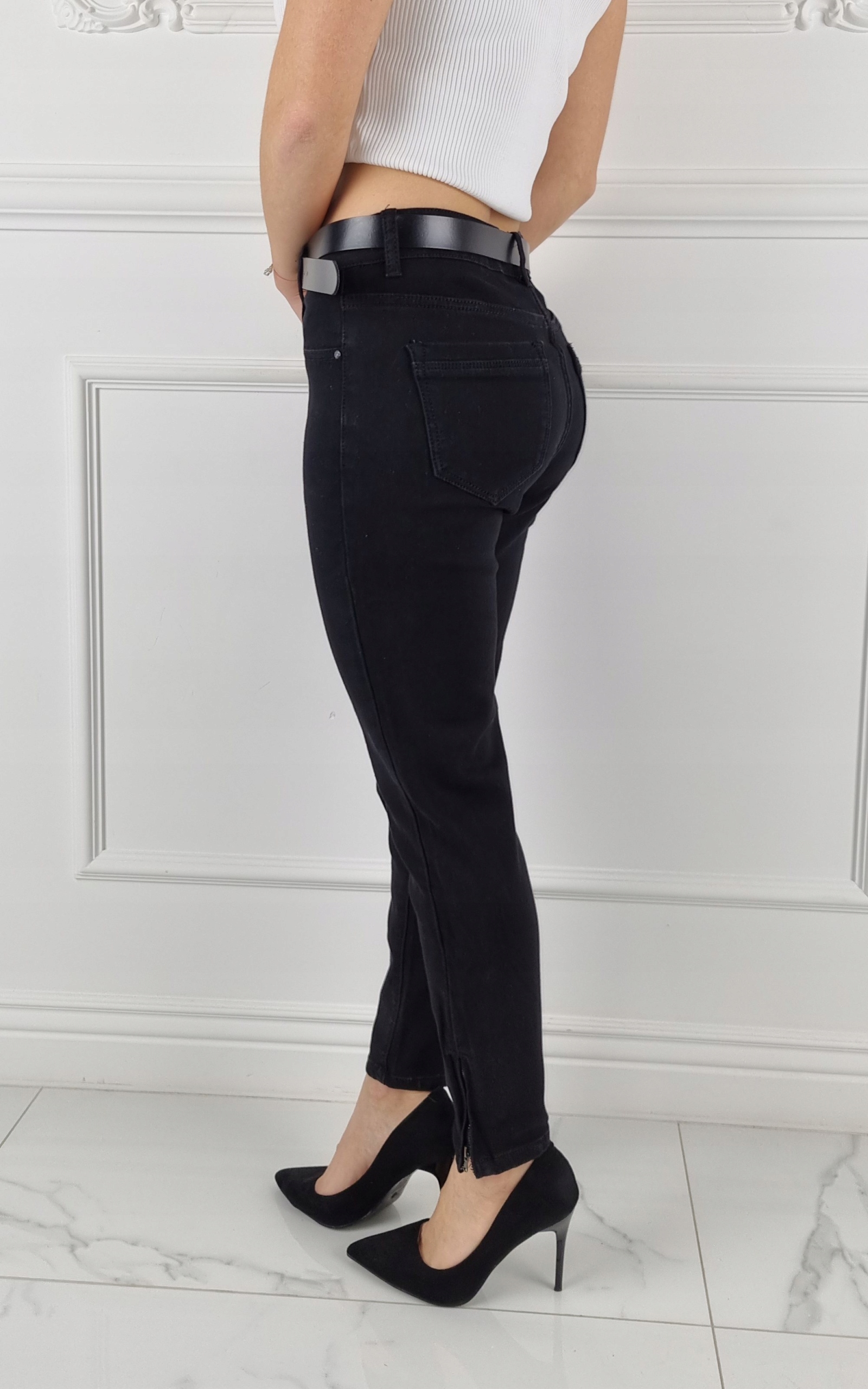 # DAMSKIE SPODNIE WYSZCZUPLAJĄCE - 7/8 Zip Black # Rozmiar 40