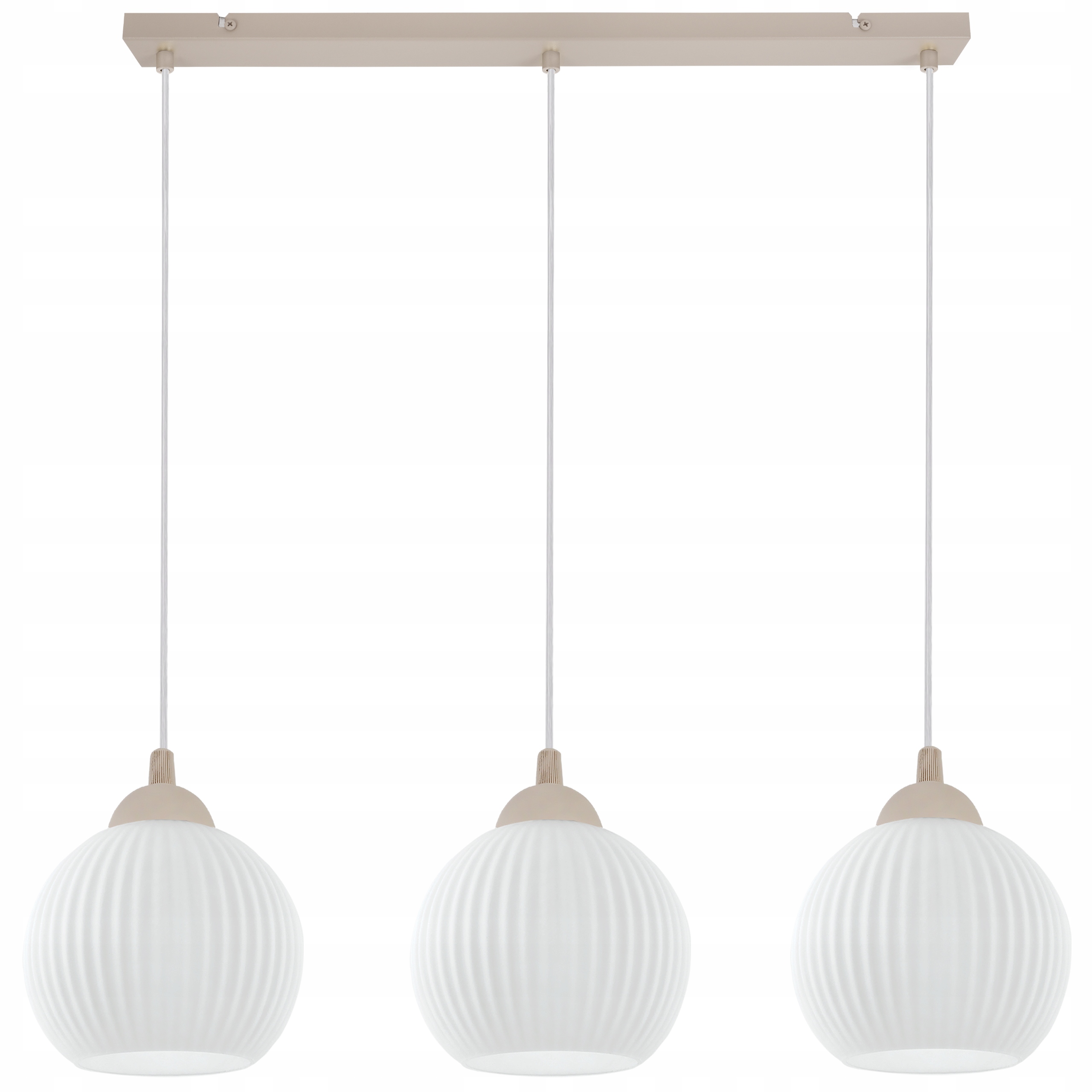 Závěsná Stropní Lampa Lustr Trojitý Béžový Bílé Skleněné Koule Glamour