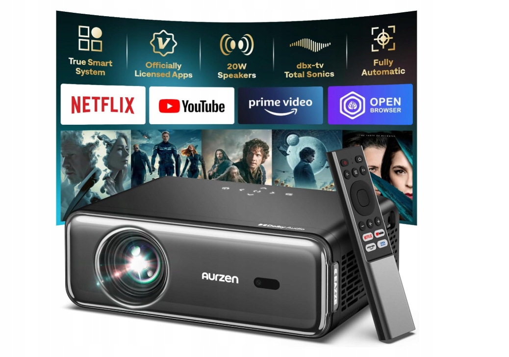 Aurzen Eazze D1 PRO Projektor Smart 4K WiFi Bluetooth Autofocus D002 OUTLET