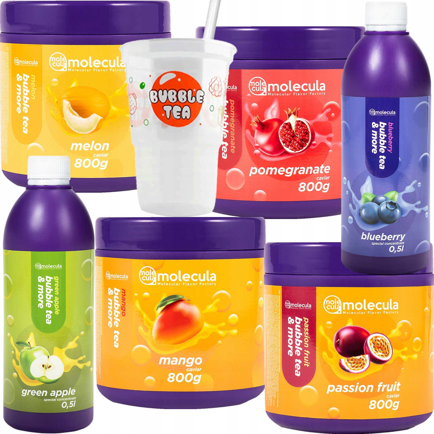 Levně Bubble Tea Set Kuličky Meloun Granátové Jablko Sirupy 15 Hrnků Slámky