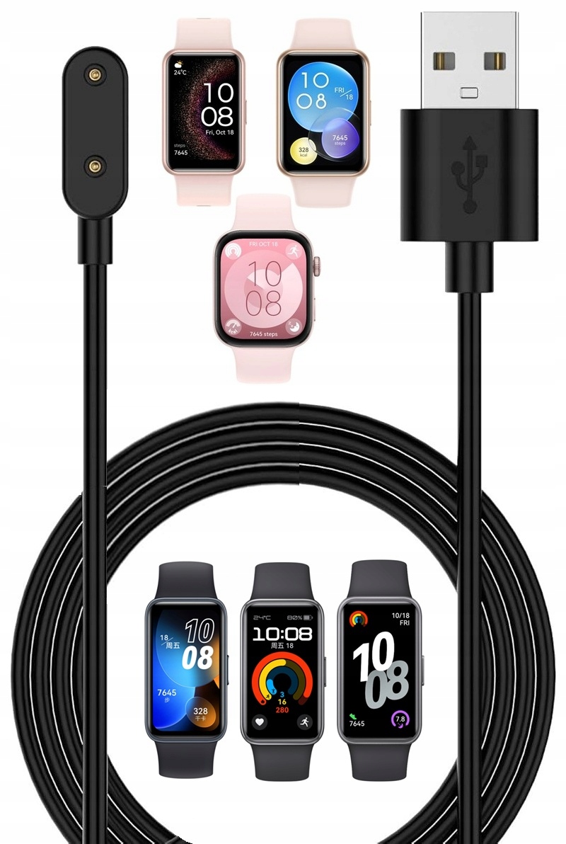 ŁADOWARKA KABEL USB DO HUAWEI BAND 6/7/8/9/10 WATCH FIT 1/2/3/4 PRO - 1M