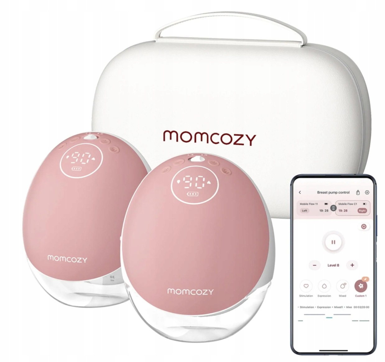 Laktator Momcozy M6 Podwójny Elektryczny Czerwony Regulacja Siły Ssania