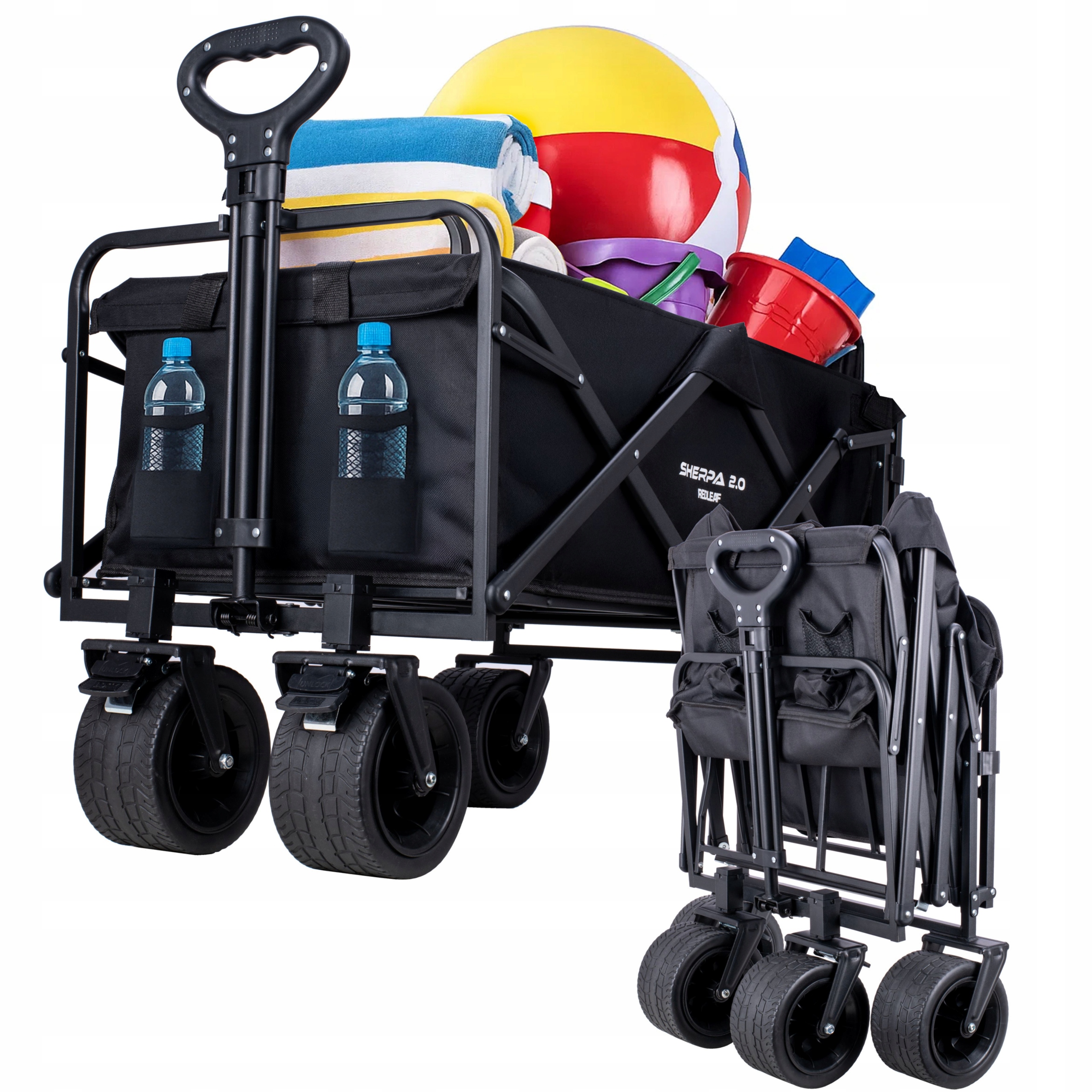 Wózek Turystyczny Plażowy Kempingowy Składany Ogrodowy Kieszenie 120KG 150L