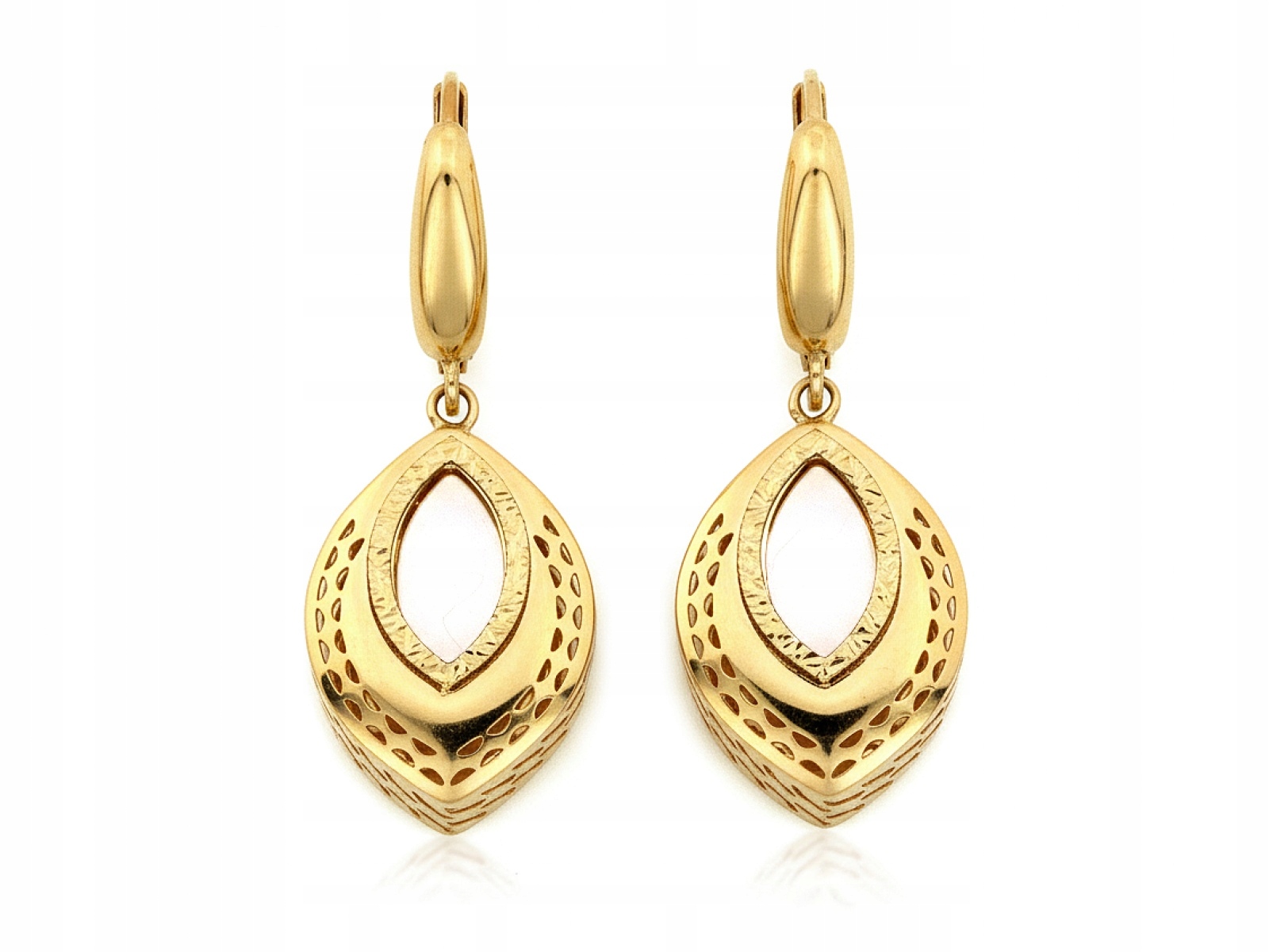 Náušnice zlaté dámské 585 závěsné lesklé nafukovací jako dárek