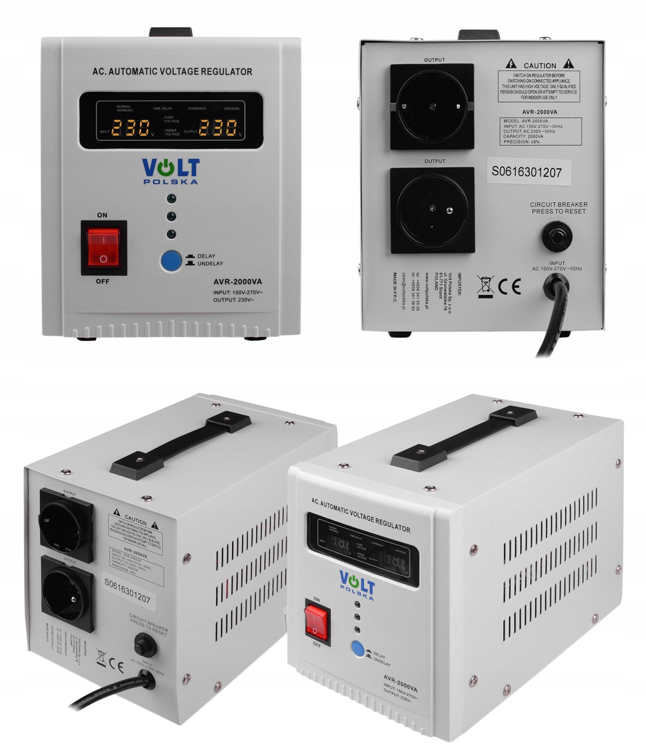 Stabilizator Napięcia Prądu Volt Polska Avr 2000VA 8% 2KW 150-270VAC 230V