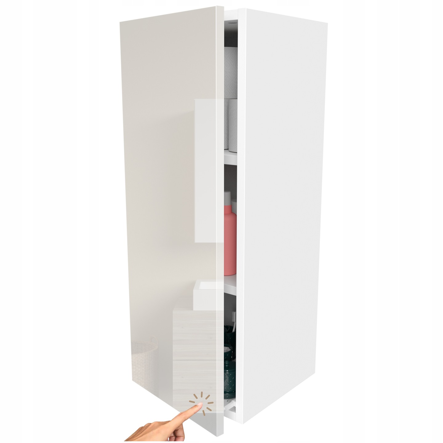 Závěsná koupelnová skříňka bílá lesklá do pokoje Prostorný Hluboký Sloupek 30