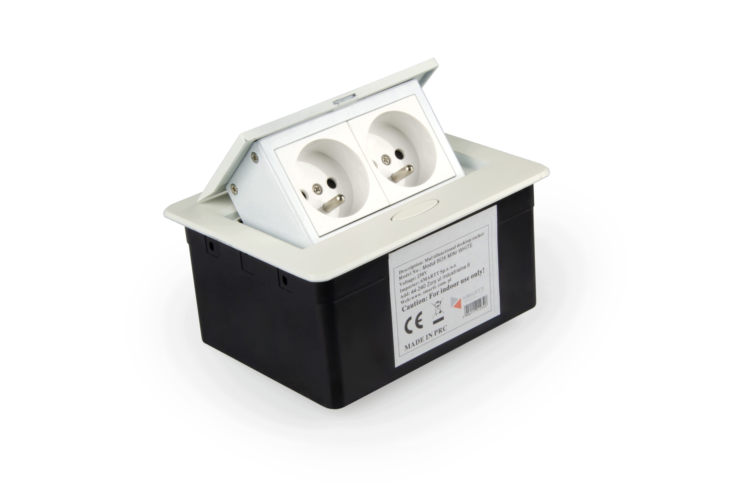 Zásuvka pro nábytkovou desku zapuštěná do desky 2x230V Modulbox mini bílá