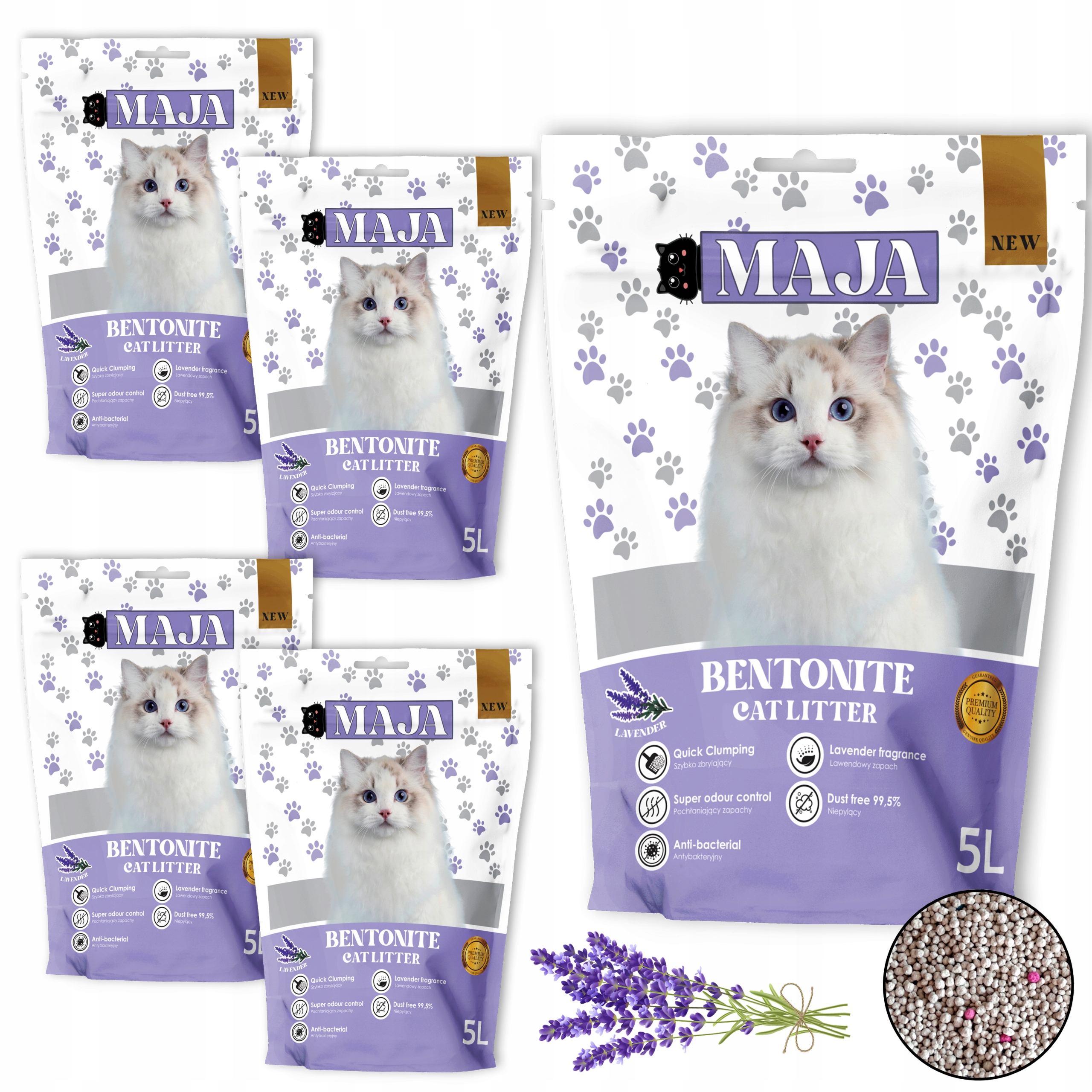 5 x Bentonitové stelivo Maja Premium 25L Levandulový Set