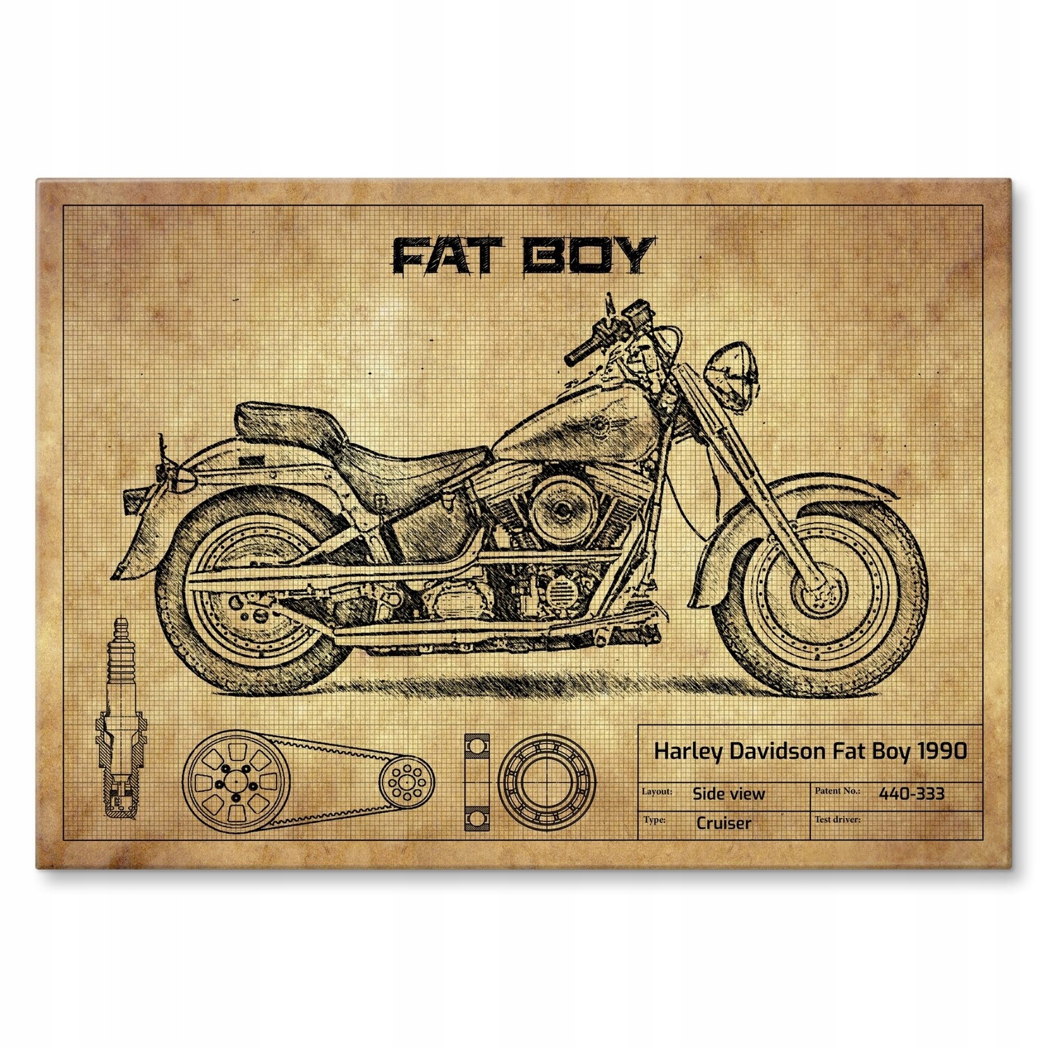 Kovový plakát Harley Davidson Fat Boy 1990 Šidítko Plech 30 x 42 cm Zdarma