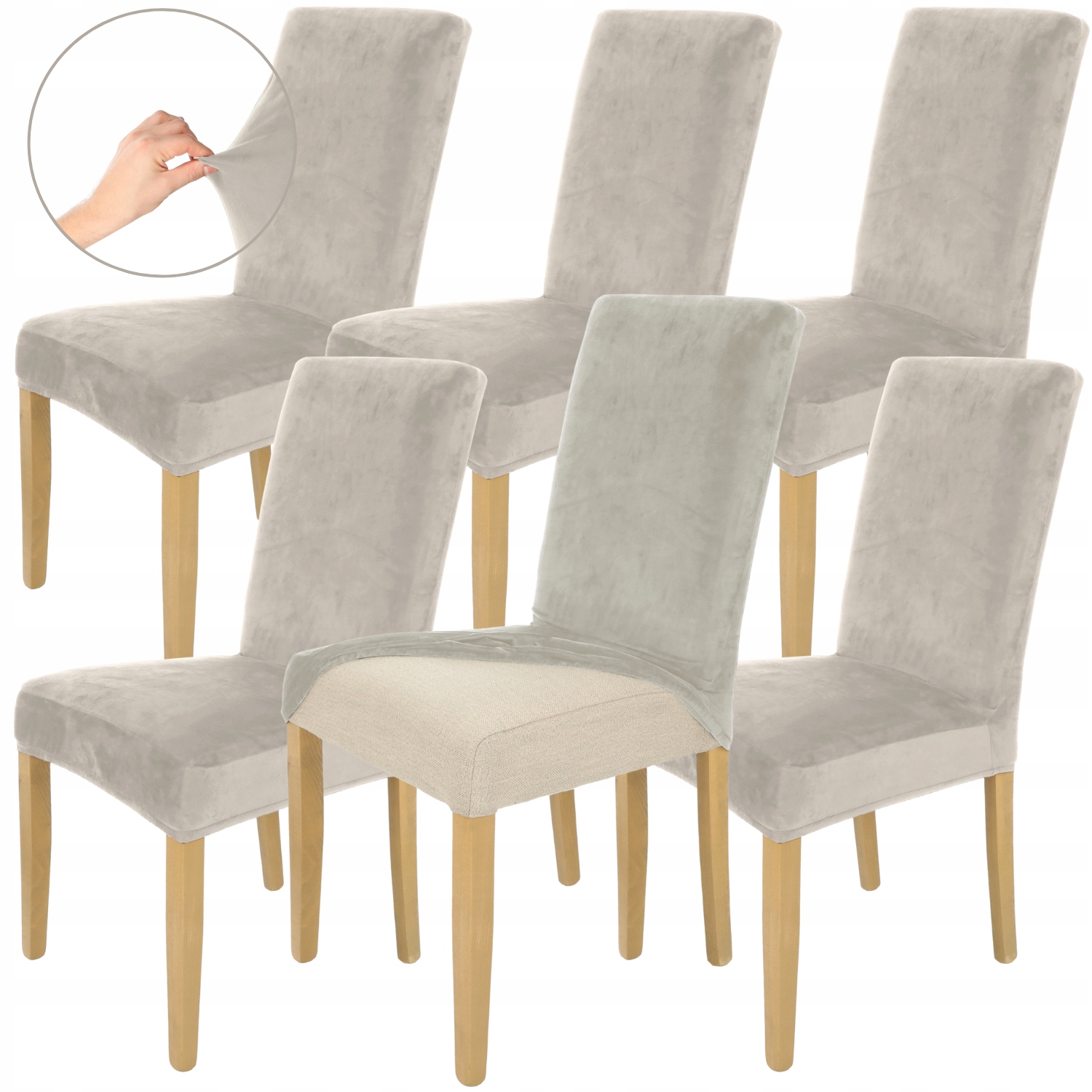 Komplet Velur 6 Ks. Potah Na Židli Chladný Béžový Velur Elastczyny