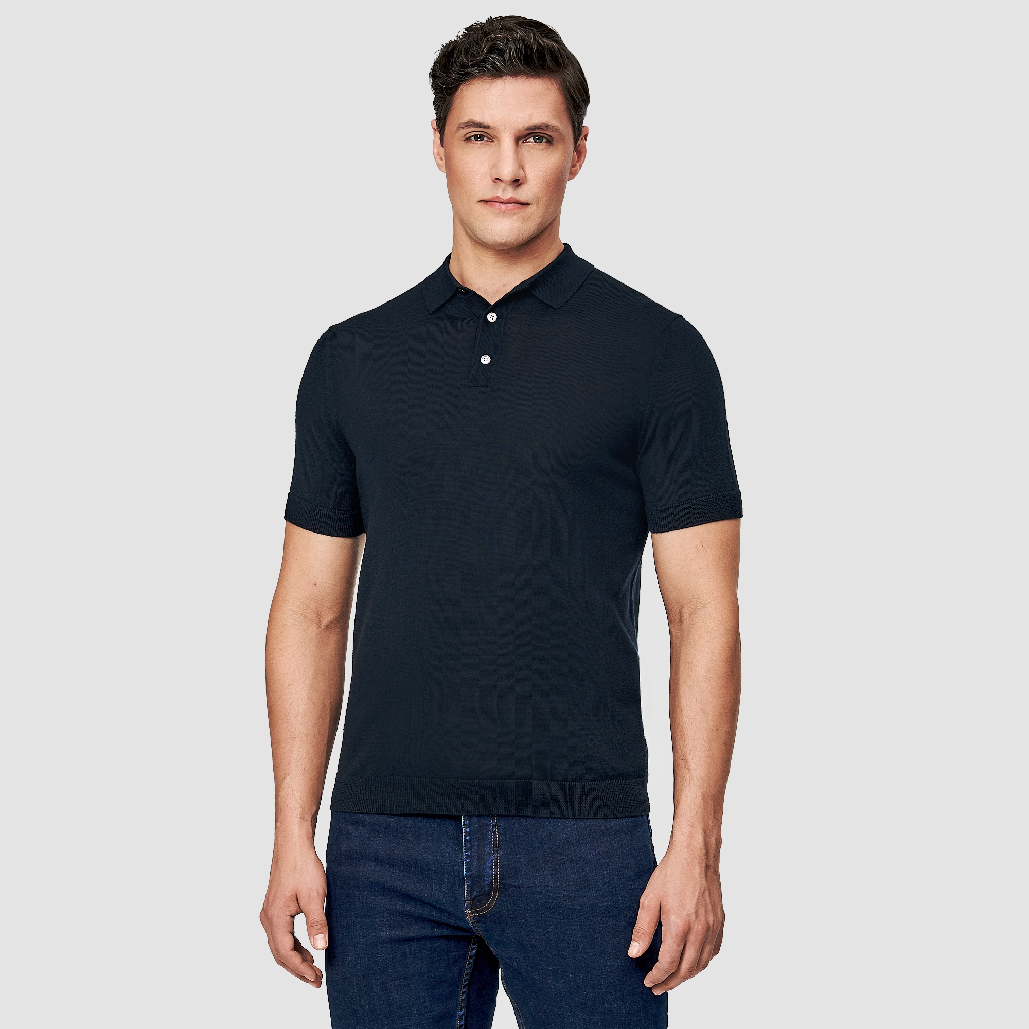 Tmavě modré svetrové polo tričko ze 100% vlny Merino Pako Lorente vel