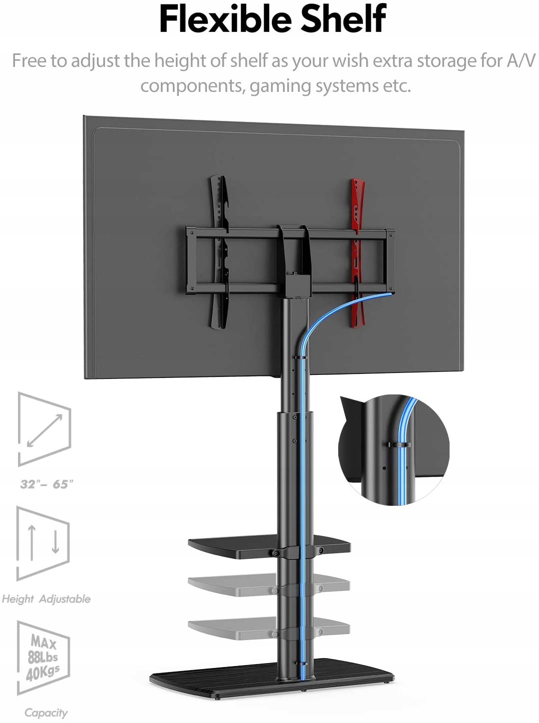 STOJAK POD TELEWIZOR PÓŁKA 32-65 CALI 40 KG VESA Marka Fitueyes
