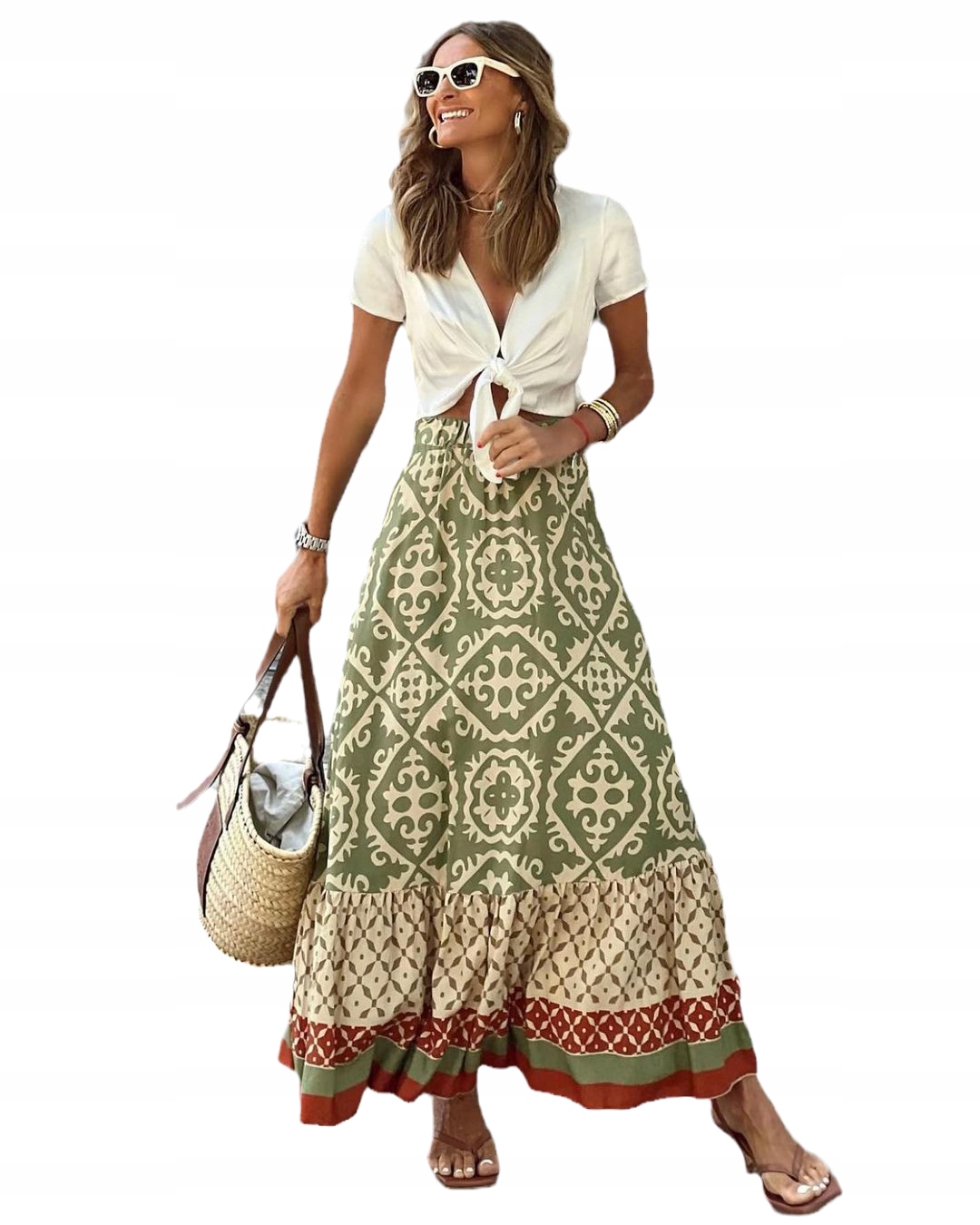 ZWIEWNA DŁUGA SPÓDNICA MAXI DO KOSTEK BOHO DAMSKA Rozmiar M