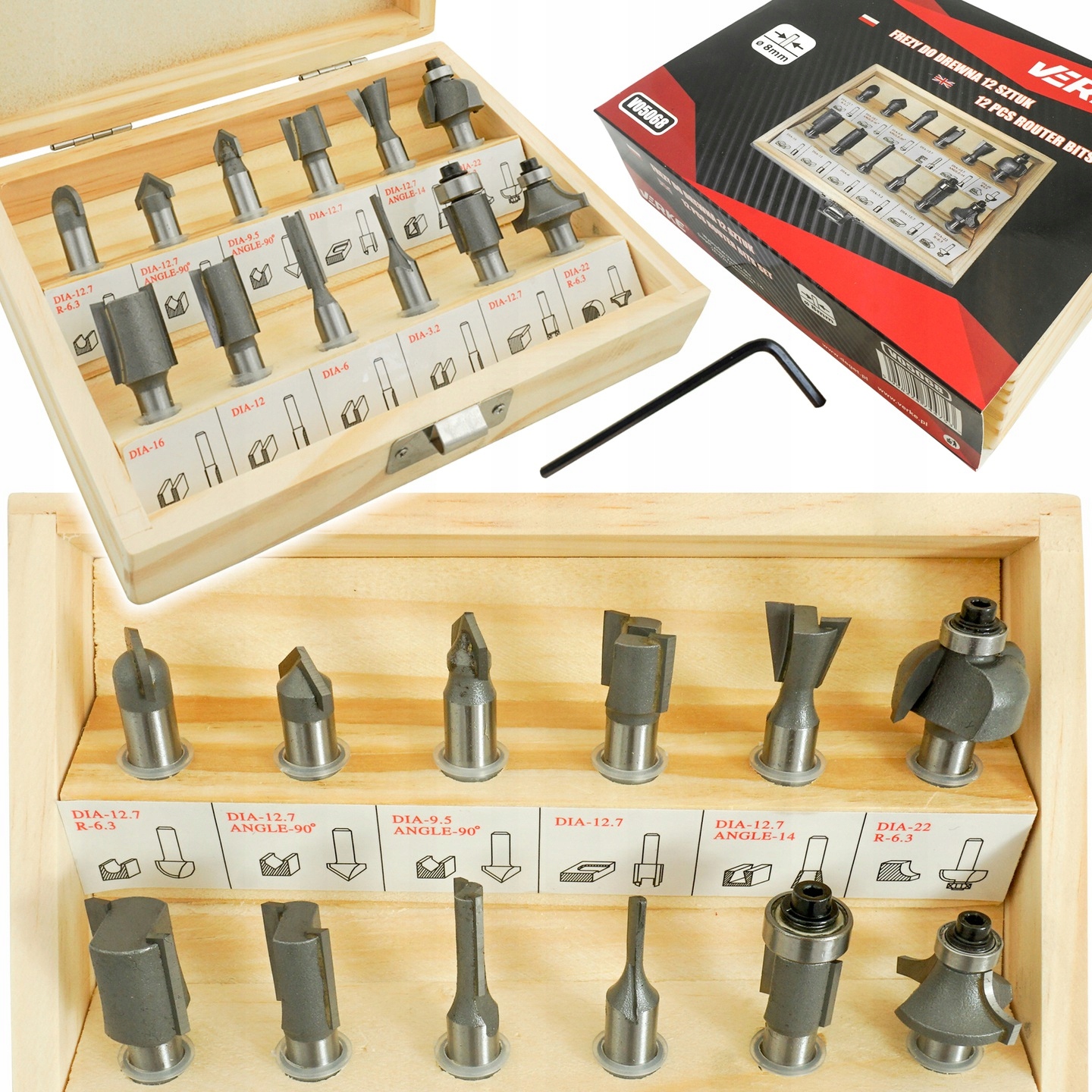 FREZY KSZTAŁTOWE DO DREWNA 12 el FREZARKA ZESTAW Marka Verke