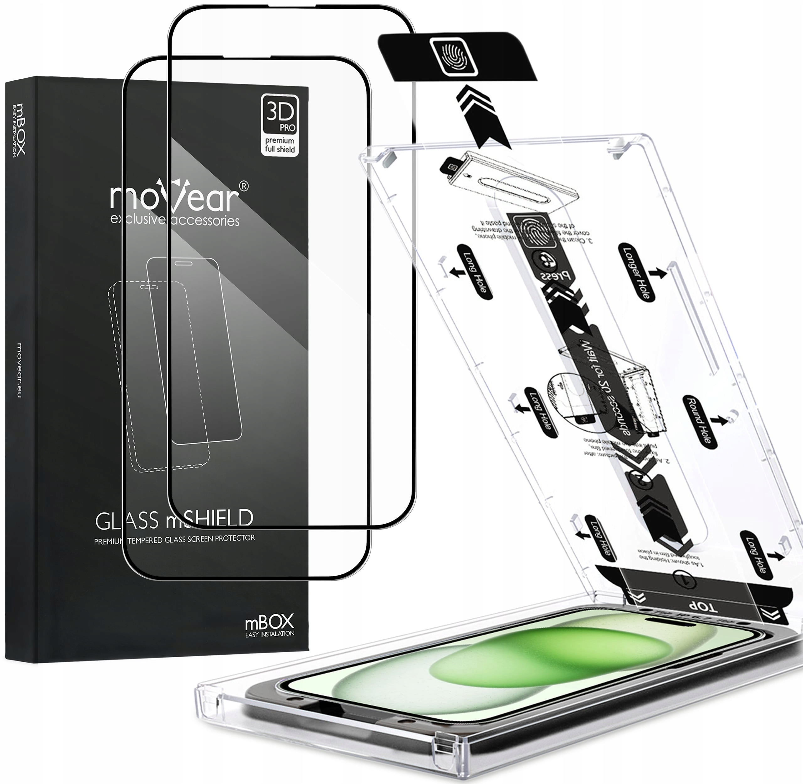 Szkło Hartowane 3D z Aplikatorem na iPhone 16/15 Plus do etui Movear mBOX
