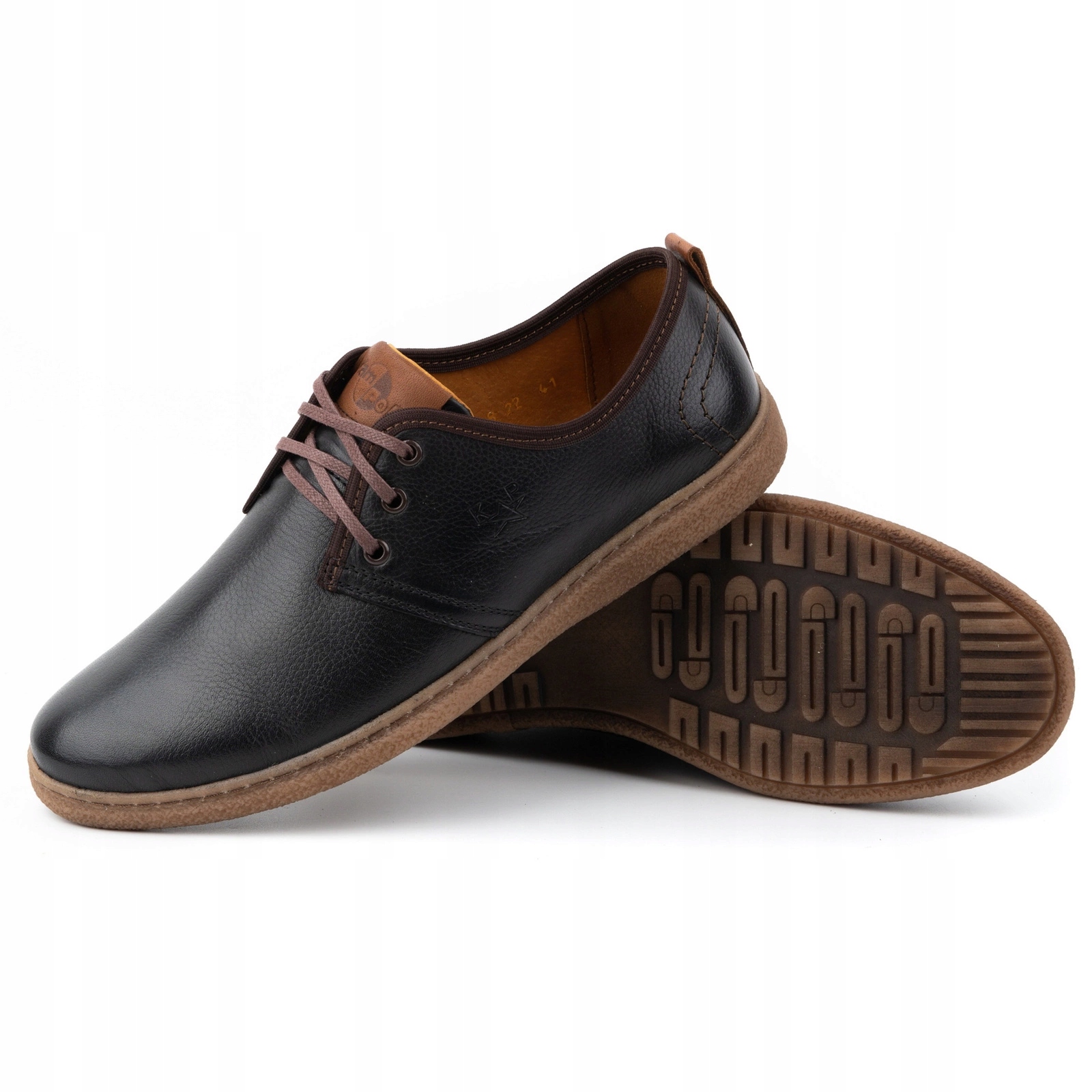 Pánské kožené šněrovací boty polské casual 22KAM černé 44