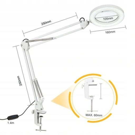 LAMPKA BIURKOWA LED LAMPA KOSMETYCZNA ŚCIEMNIACZ LUPA POWIĘKSZAJĄCE Model LAMPA Z LUPĄ POWIĘKSZAJĄCĄ I PODŚWIETLENIEM LED