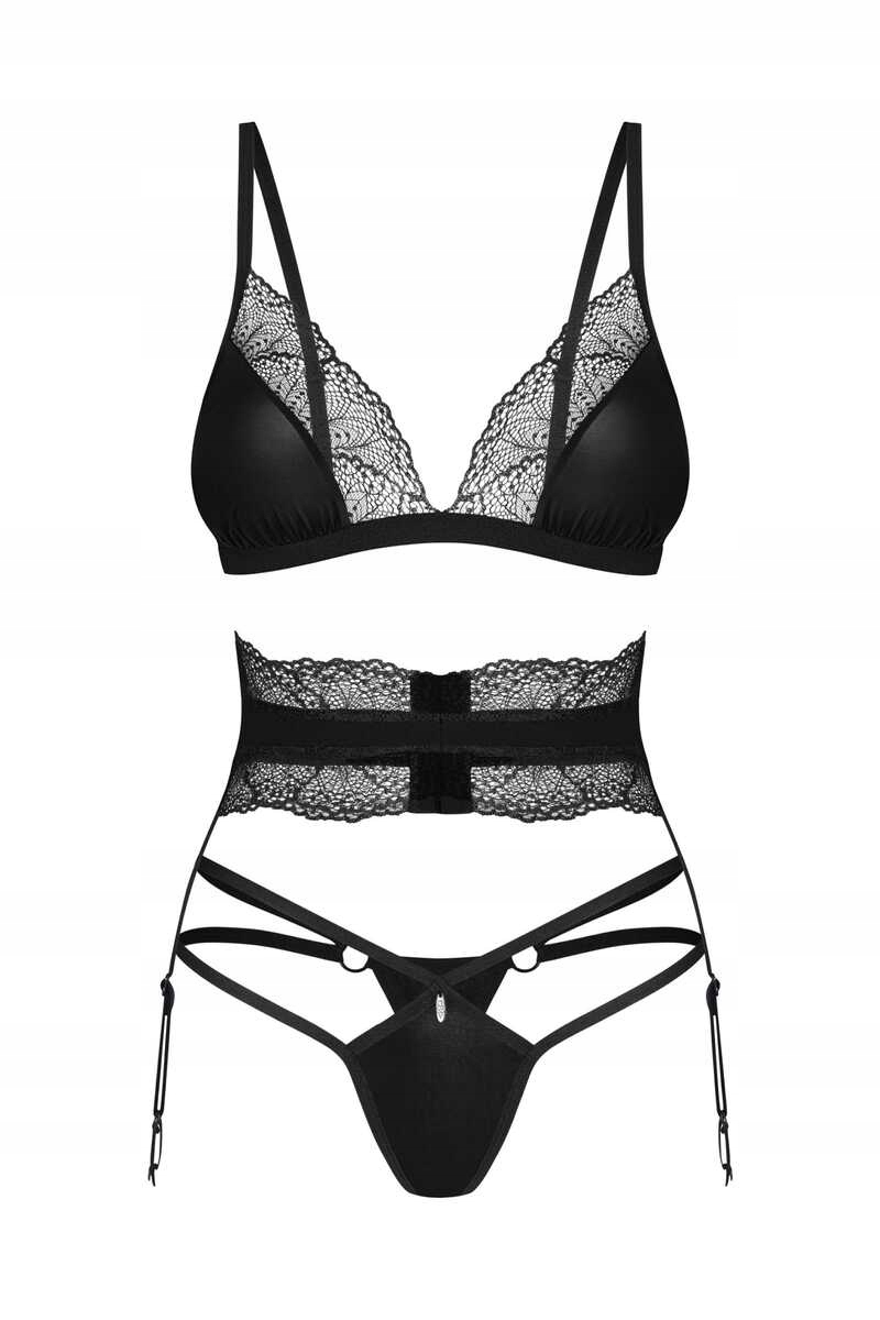 Komplet Spodního Prádla 3-DÍLNÝ Černý, Nastavitelná Krajka Xs/s Bez Niklu