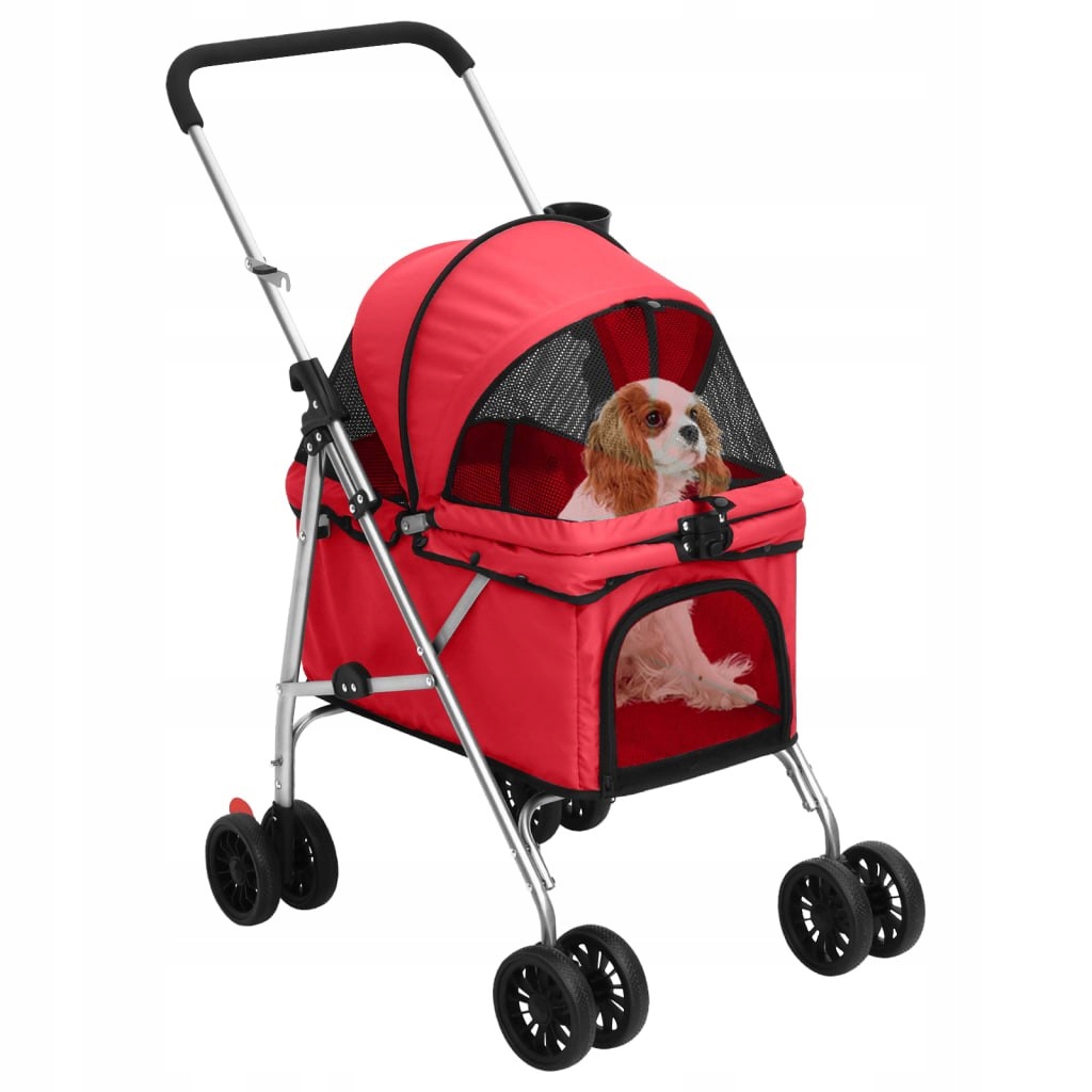 Červený Skládací Vozík Pro Psa Kočku Z Látky Oxford 300D, Nosnost Do 15 Kg