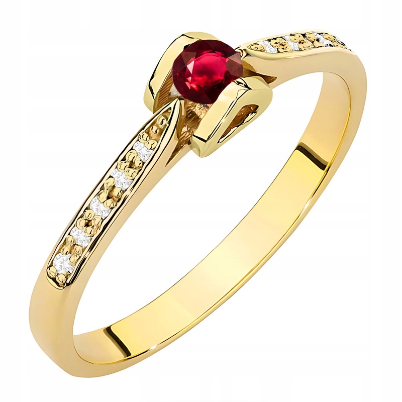 Krásný Zlatý Prstýnek pr. 585 s Rubínem 0,15 ct a Brilianty 0,05 ct 14k