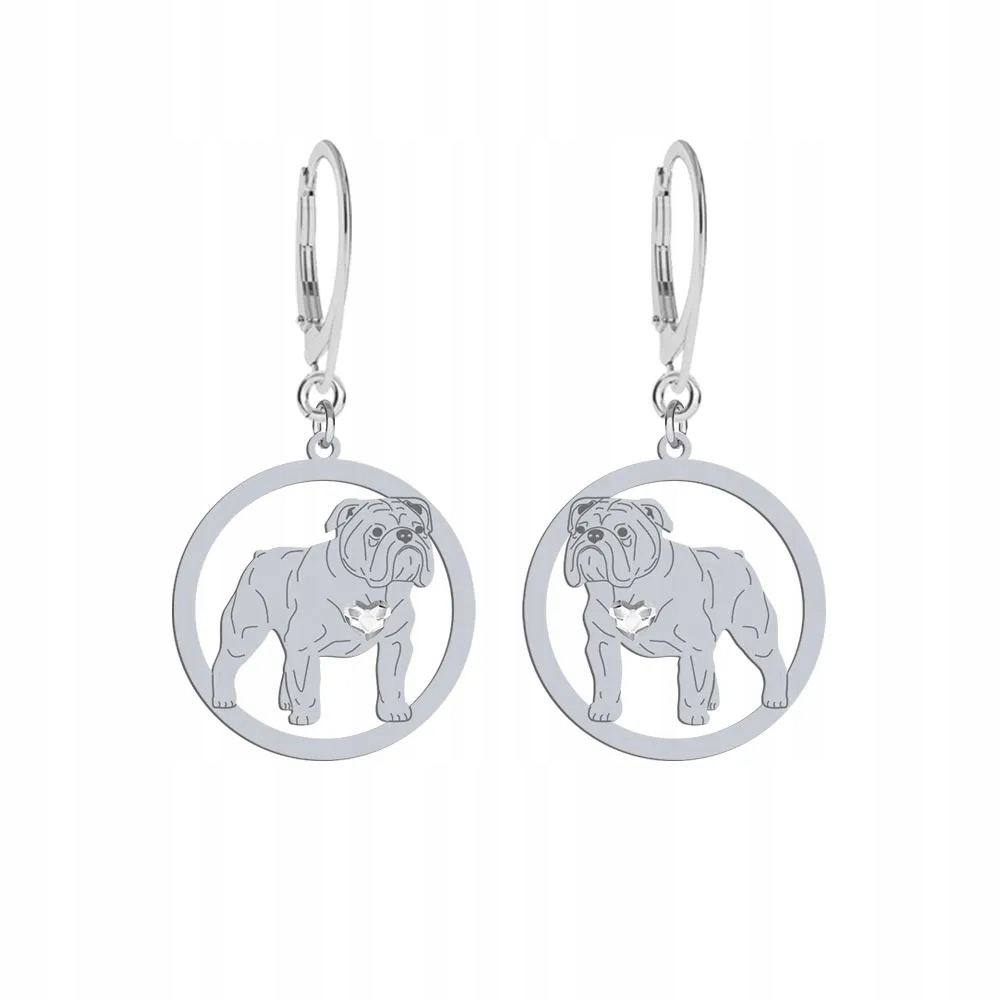 Stříbrné Náušnice se psem plemene Anglický buldoček 925 Šperky Gravírování Bonus