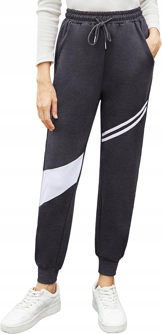 DAMSKIE SPODNIE DRESOWE Z PASKAMI SZARE ROZMIAR M