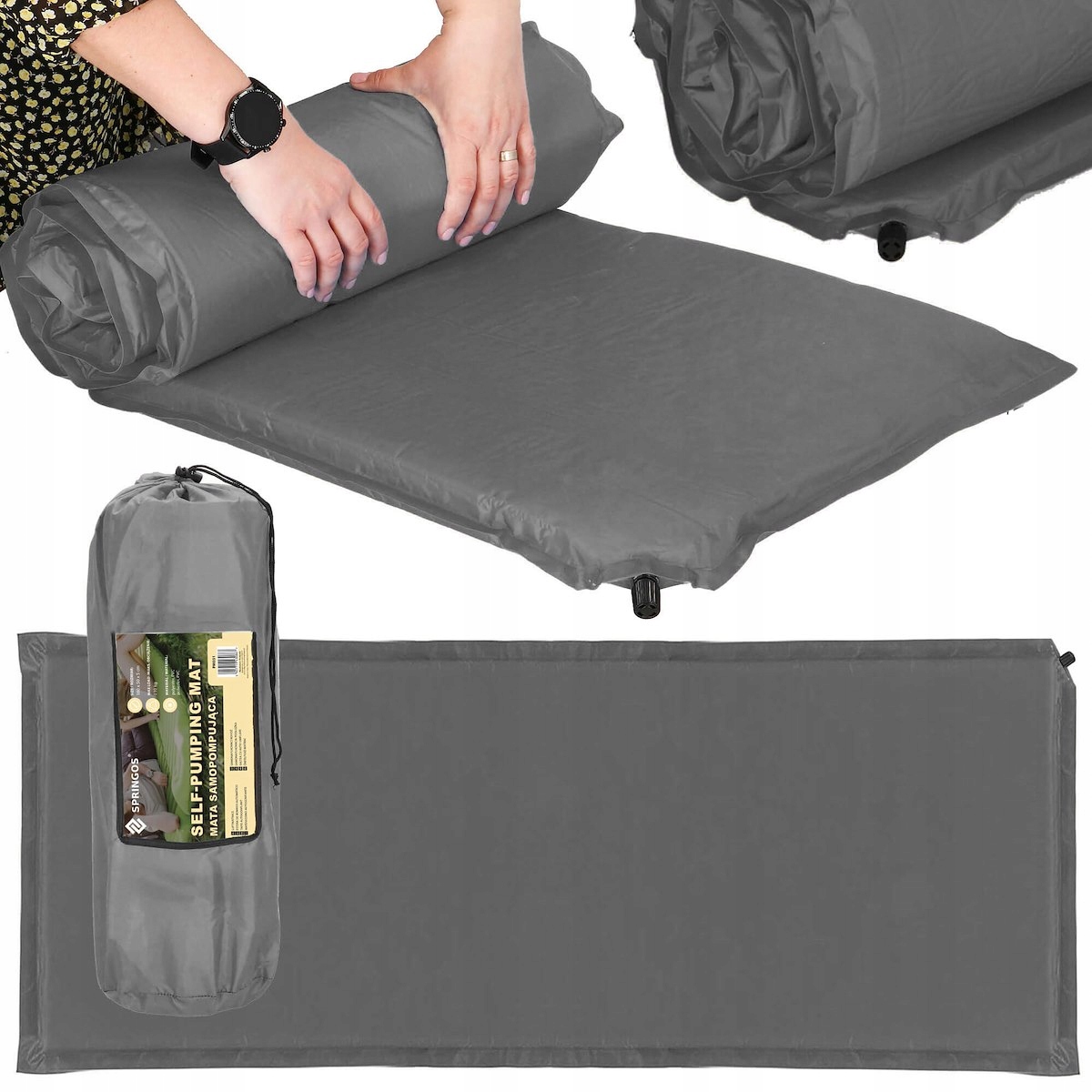 SAMOPOMPUJĄCA MATA KARIMATA GRUBA MIĘKKA SZARA 180x50cm + POKROWIEC Kod producenta PM032