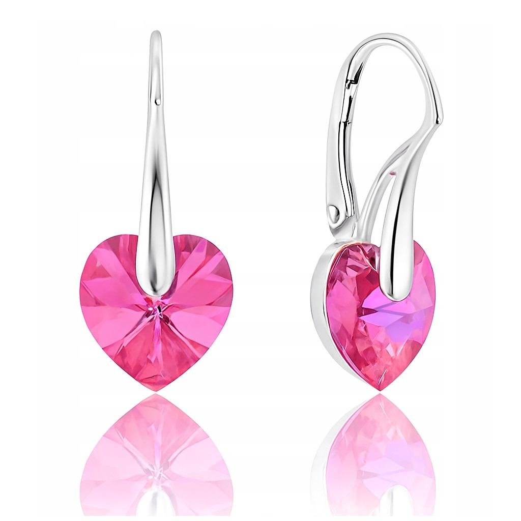 Náušnice Swarovski Stříbrné Srdce 925 Dlouhé, Závěsné, Růžové, Jako Dárek